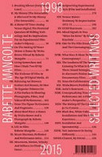 Babette Mangolte - Selected writings, 1998-2015